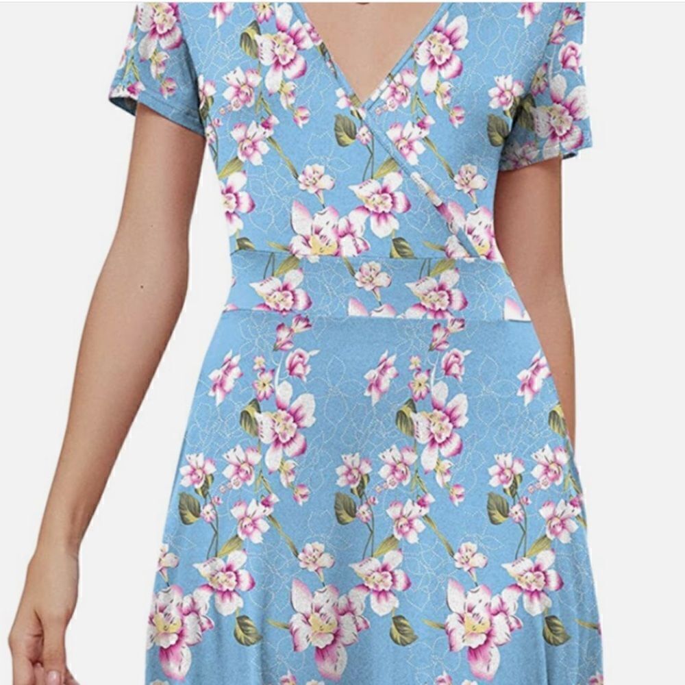 DB MOON Women Casual Short Sleeve Dresses Empire Waist Dress Pockets NWT Large - Picture 3 of 14